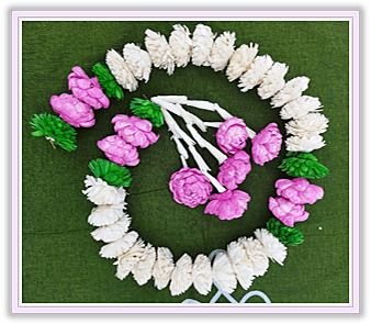 White Marigold with Pink Lotus Garland